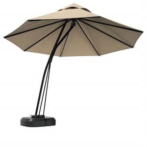 11 ft. Cantilever Patio Umbrella with Base and Wheels in Beige