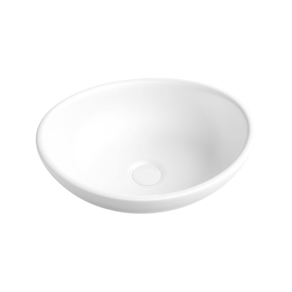 White Polished Ceramic Oval Above-Counter Vessel Sink