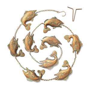 8.5ft Faux Copper Patina Finish Fish Shaped Rain Chain with V-Shaped Gutter Clip