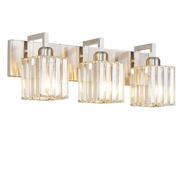 Home Lighting Fixture Width 20.47" In. " 3-Light SandNickel Modern Crystal Vanity Lights Wall Sconces for Bathroom