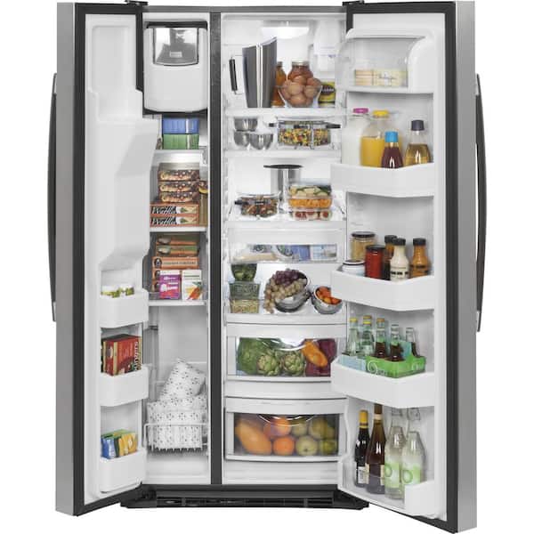 Ge 23 2 Cu Ft Side By Side Refrigerator In Stainless Steel Gss23gskss The Home Depot