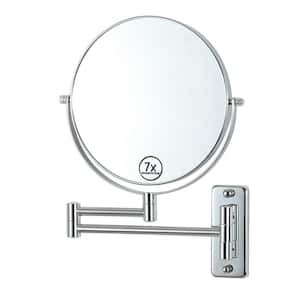 16.8 in. W x 12 in. H Round Magnifying Wall Mount Bi-View 7X/1X Bathroom Makeup Mirror in Chrome