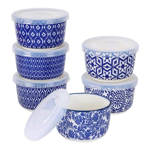 6 oz. Ceramic Round Ramekin Bowls with Silicone Lids Oven Safe Mini Souffle Dessert Cups for Baking, (Set of 6)