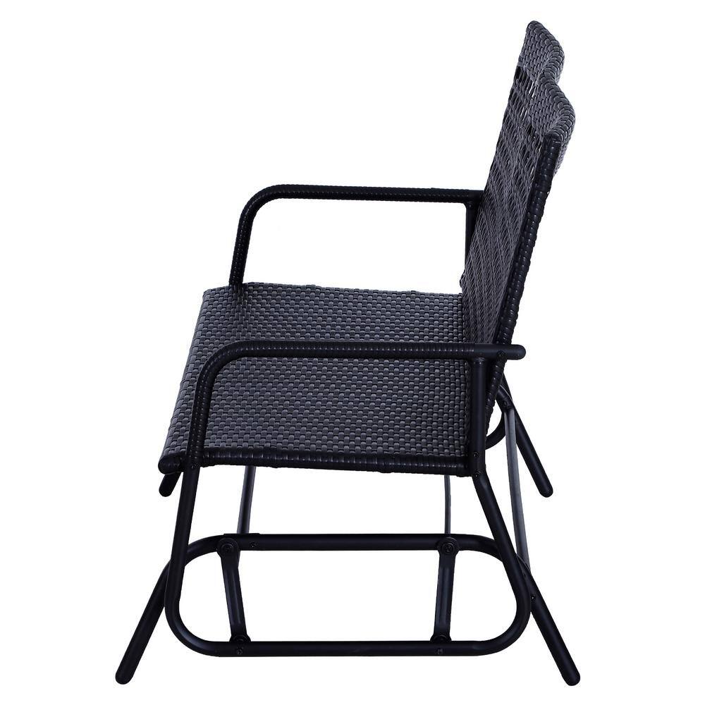 Outsunny Black 2-Person Wicker Glider Bench with Steel Frame