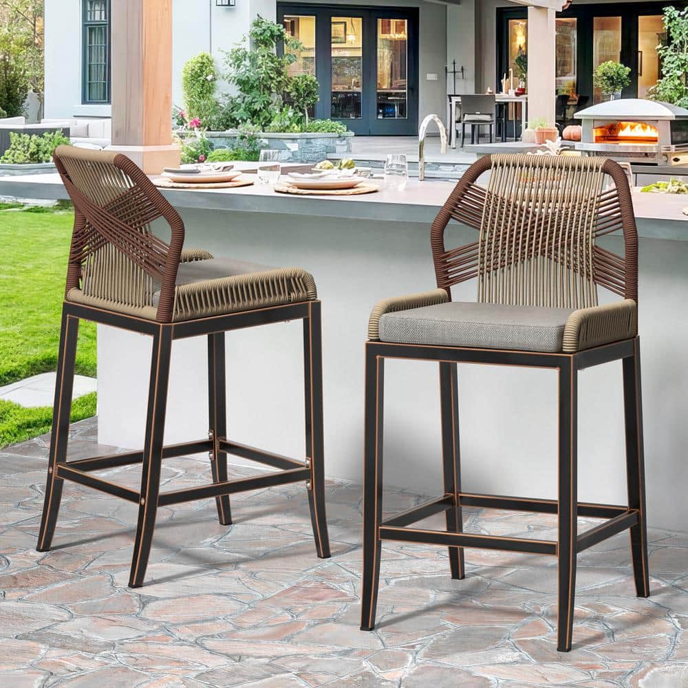 Hotormer Shanks Rattan Aluminum Frame Black Modern Boho Counter