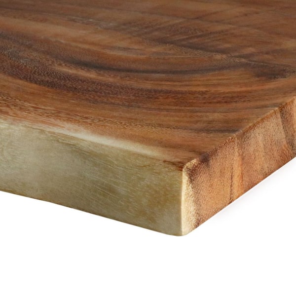 HARDWOOD REFLECTIONS 5 ft. L x 12 in. D Finished Saman Solid Wood Butcher Block Bar Countertop with Live Edge