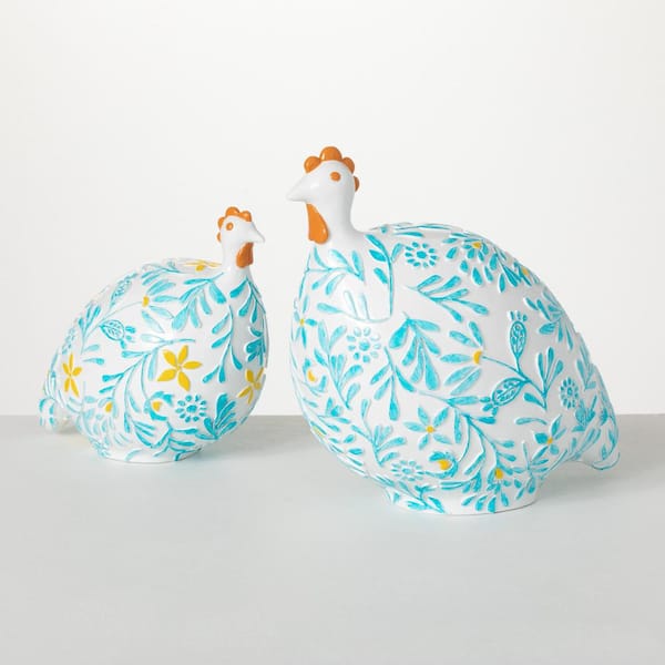 SULLIVANS Blue Mediterranean Motif Chickens (Set of 2)