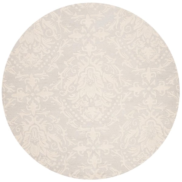 SAFAVIEH Blossom Light Gray/Ivory 8 ft. x 8 ft. Geometric Diamond Floral Round Area Rug