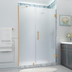 Belmore XL 55.25 - 56.25 in. x 80 in. Frameless Hinged Shower Door with Ultra-Bright Frosted Glass in Brushed Gold