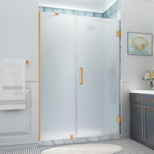 Aston Belmore XL 56.25 - 57.25 in. x 80 in. Frameless Hinged Shower Door with Ultra-Bright Frosted Glass in Brushed Gold