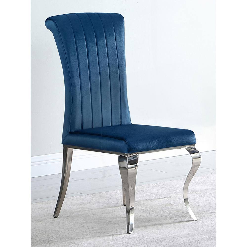 Light Blue Velvet Upholstered Side Chair with Chrome Legs