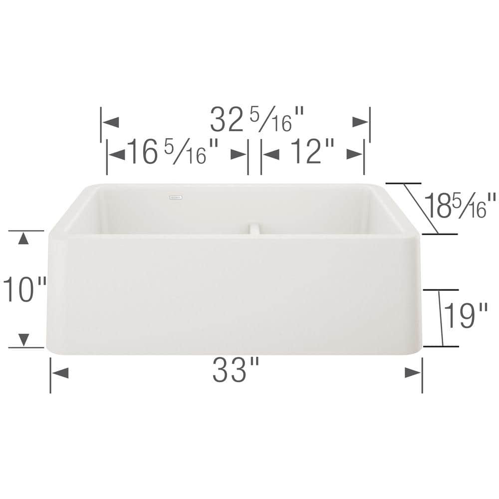 White Stone Double Bowl Farmhouse Kitchen Sink, 33-inch