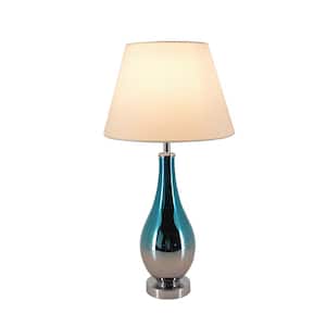 Tulip 28 in. Blue Chrome Ombre Indoor Table Lamp with Shade