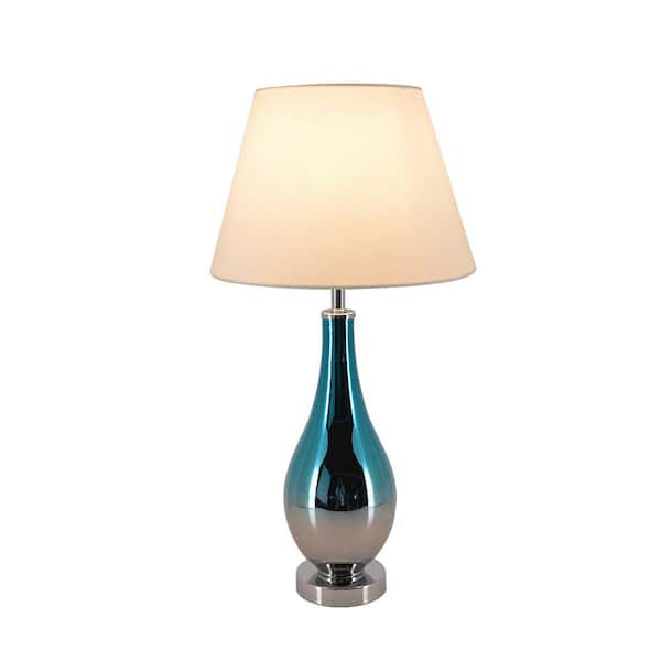 CARRO Tulip 28 in. Blue Chrome Ombre Indoor Table Lamp with Shade