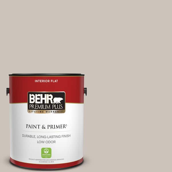 BEHR PREMIUM PLUS 1 gal. #N200-2 Doeskin Gray Flat Low Odor Interior Paint & Primer
