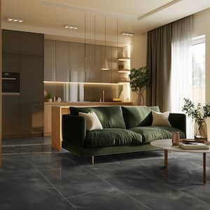 Raven Onyx 24 in. x 48 in. Polished Porcelain Stone Look Floor and Wall Tile (16 sq. ft./Case)