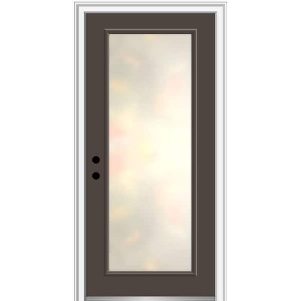 MMI Door Blanca 32 in. x 80 in. Right-Hand Inswing Full Lite Satin Glass Brown Painted Prehung Fiberglass Front Door
