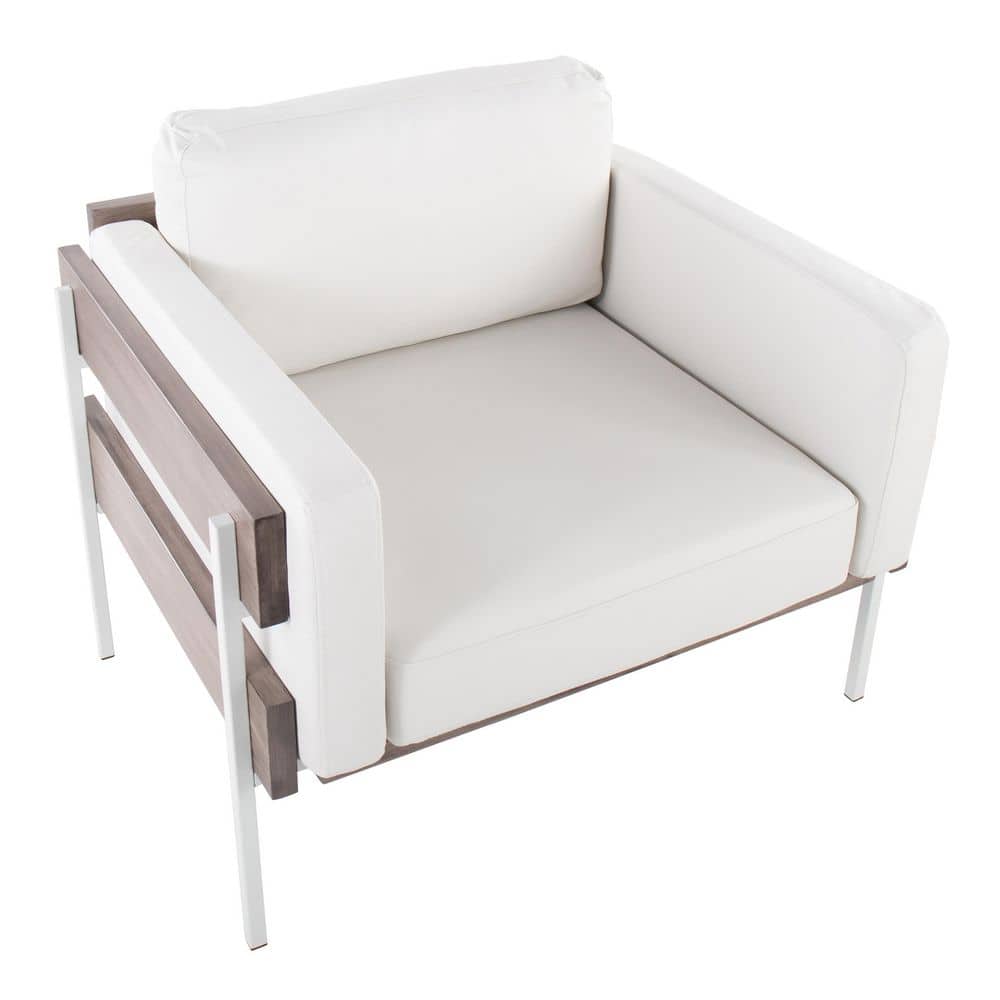 Farmhouse Luxe Kari White Faux Leather Accent Chair with Grey Wood