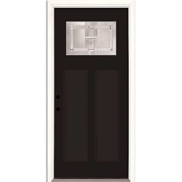 Feather River Doors 36 in. x 80 in. Right-Hand/Inswing Zinc 1/4 Lite Decorative Glass Painted Timeless Black Fiberglass Prehung Front Door