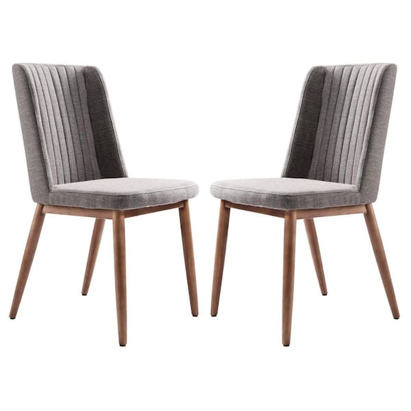 Benjara Gray Fabric Vertical Stitched Channels Dining Chair (Set of 2)