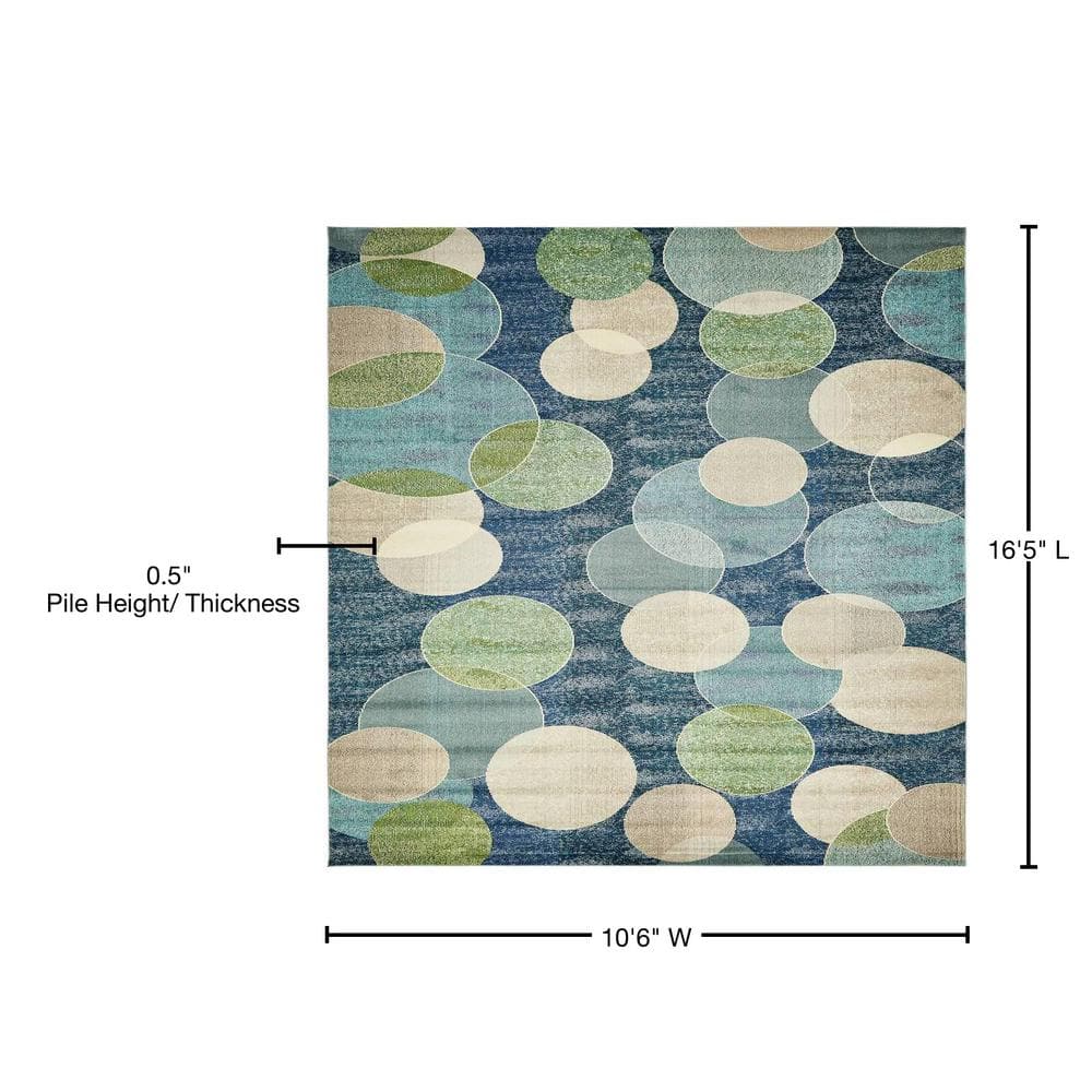 Navy Blue Rectangular Abstract Stain-Resistant Synthetic Rug