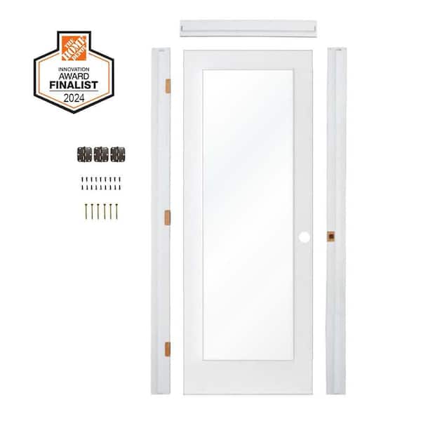 DIY 36 in. x 80 in. 1-Lite Left-Hand Clear Glass Solid Core MDF Primed Single Interior Door Kit w/ Quick Assemble Jamb