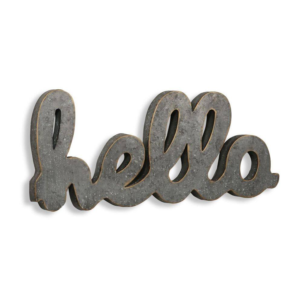 28 in. x 11.75 in. Gray Handcrafted Metal Hello Wall Art
