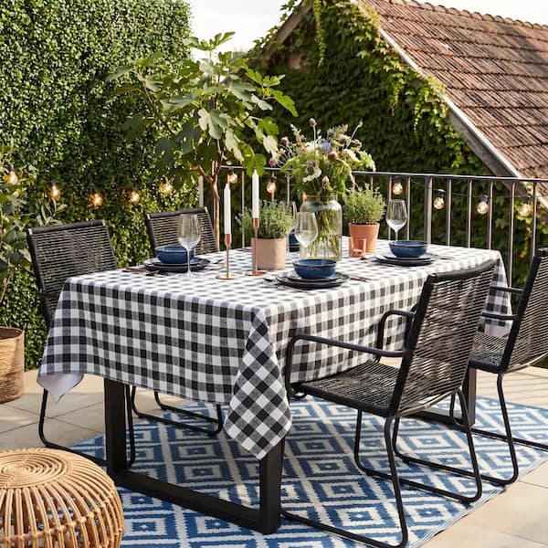 52'' X 90'' Checkered Tablecloth Vinyl Tablecloths with Flannel Backing Wipeable Spillproof Plastic Table Cover