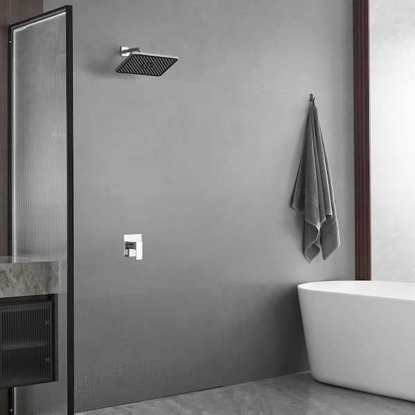 Single Handle 1-Spray Square Shower Faucet Set 2.5 GPM High Pressure Shower Head in Polished Chrome (Valve Included)