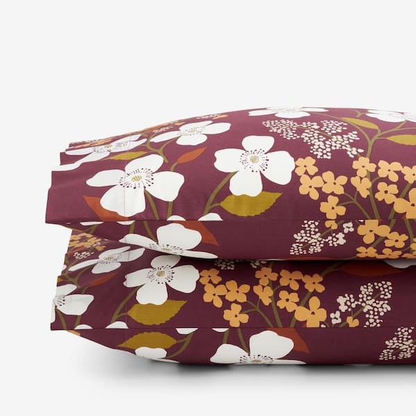 The Company Store Company Cotton Adley Floral Plum Cotton Percale Standard Pillowcase (Set of 2)