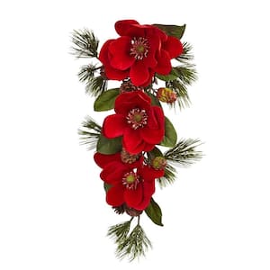 26in. Red Magnolia and Pine Tear Drop