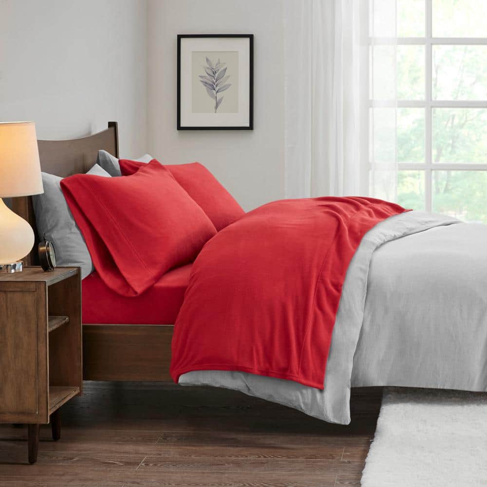 Red Twin XL Micro Fleece Sheet Set with Pillowcase