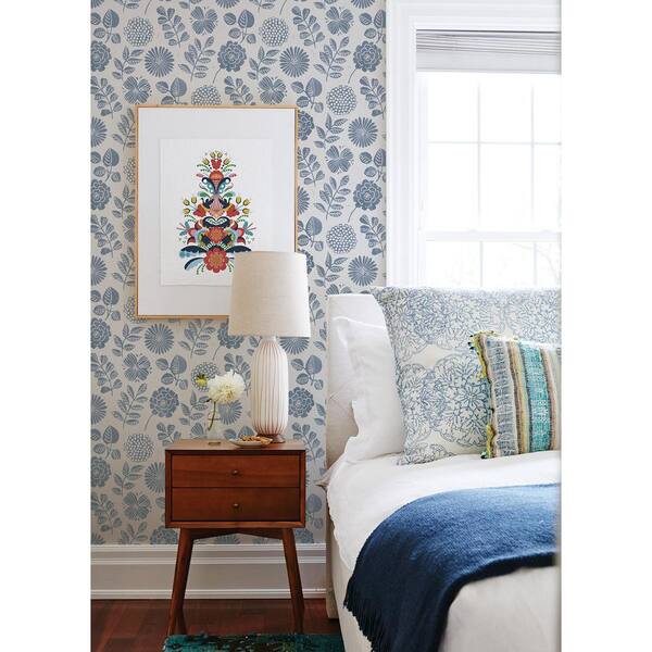 A-Street Prints Inge Blue Denim Floral Block Print Wallpaper Sample  4066-26532SAM - The Home Depot