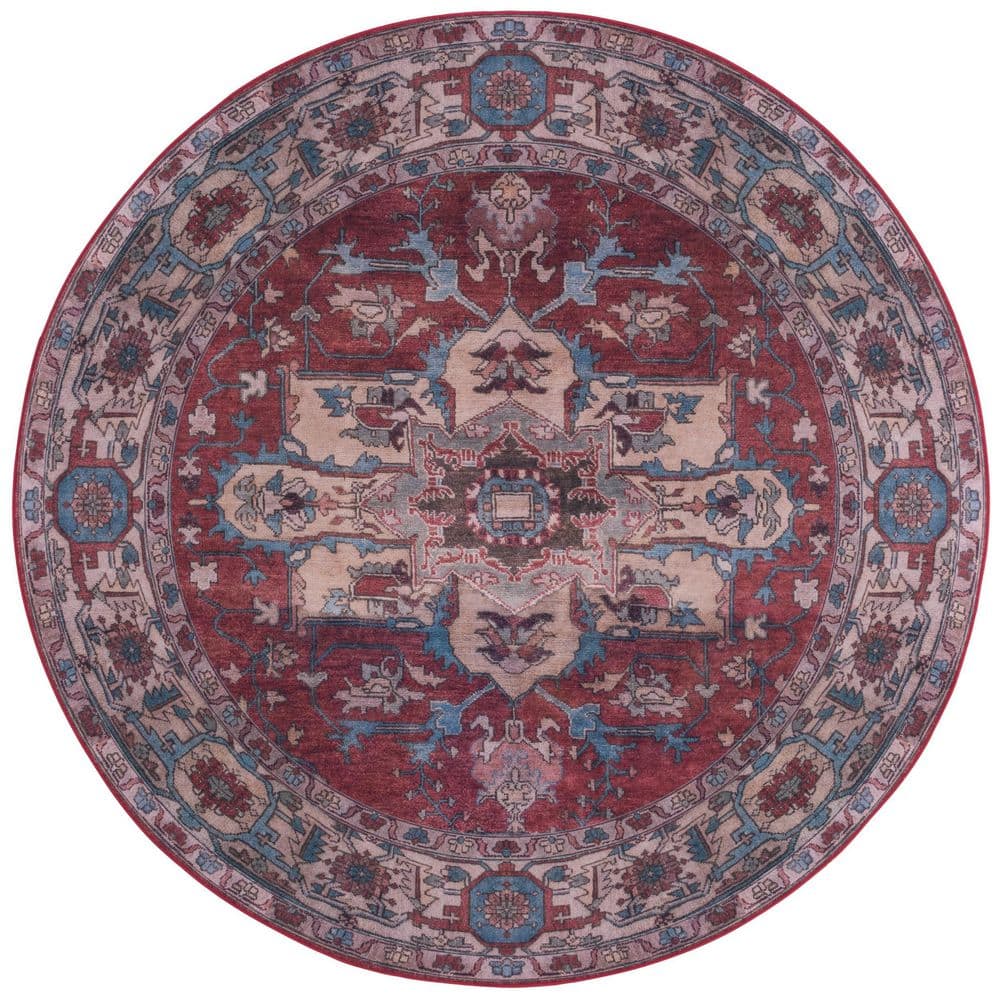Tucson Red/Beige 5 ft. x 5 ft. Machine Washable Ornate Medallion Border Round Area Rug price history on PriceWatchPro