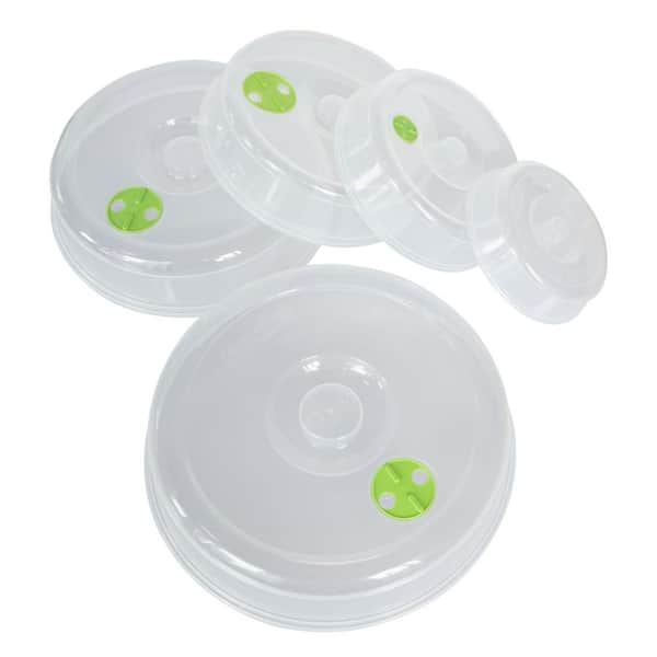 5-Piece Microwave Splatter Cover Set with Adjustable Steam Vents, BPA-Free PP, Clear Round Plate Covers