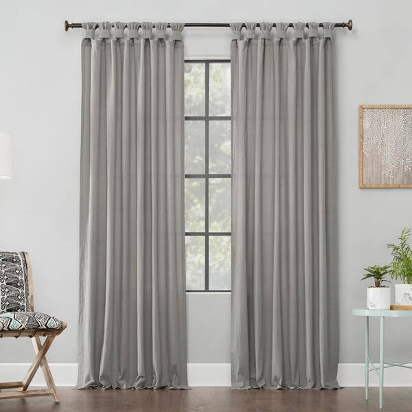 Sarro Washed Cotton Silver Gray Cotton 52 in. W x 84 in. L Tab Top Light Filtering Curtain (Single Panel)