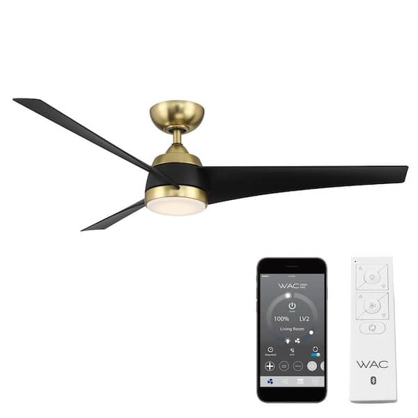 WAC Lighting Sonoma 56 in. Integrated LED Indoor and Outdoor 3-Blade Smart Ceiling Fan Soft Brass Matte Black with Remote 3000k