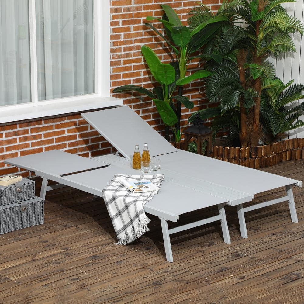 Light Gray Mesh and Metal Conjoined Chaise Lounge Set