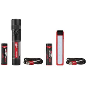 1100 Lumens LED USB Rechargeable Twist Focus Flashlight & 445 Lumens LED Rover Rechargeable Pocket Flood Light (2-Pack)