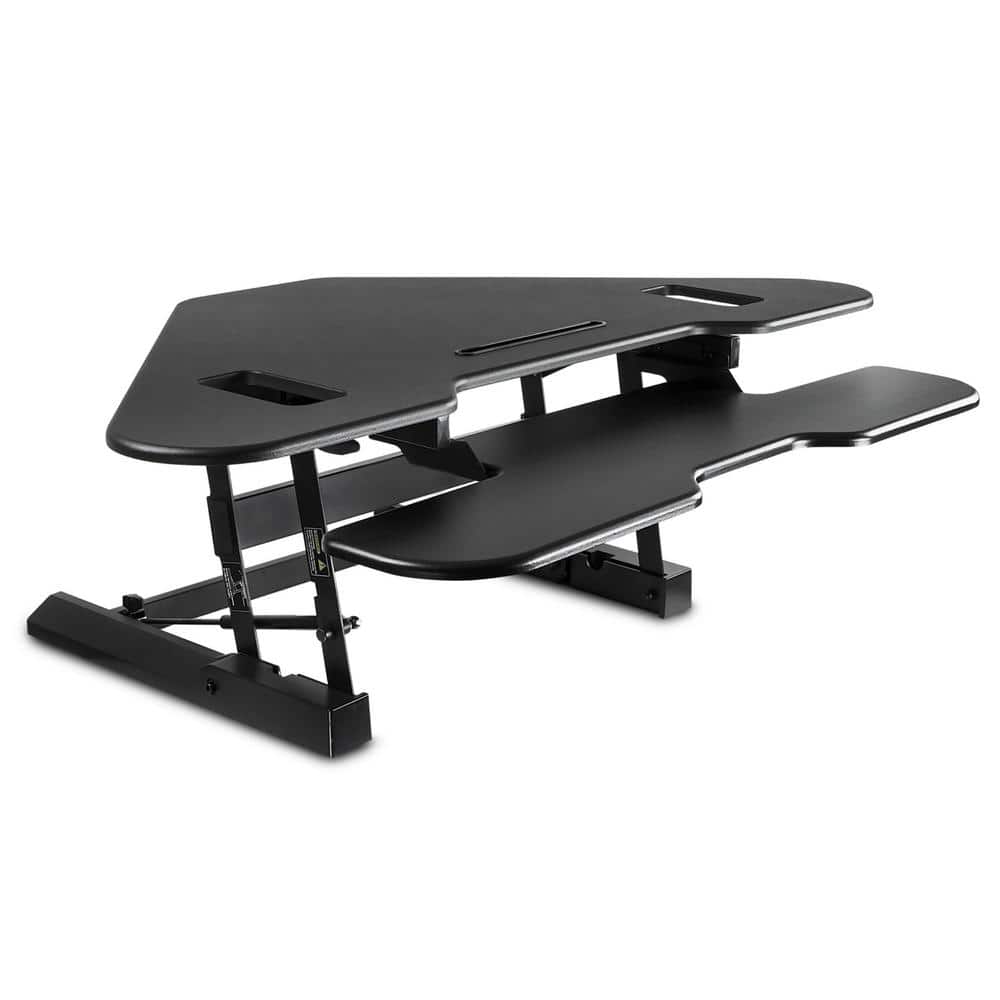 48 in. Corner Black Standing Desk Converter with Full Size Keyboard Tray and Tablet Slot