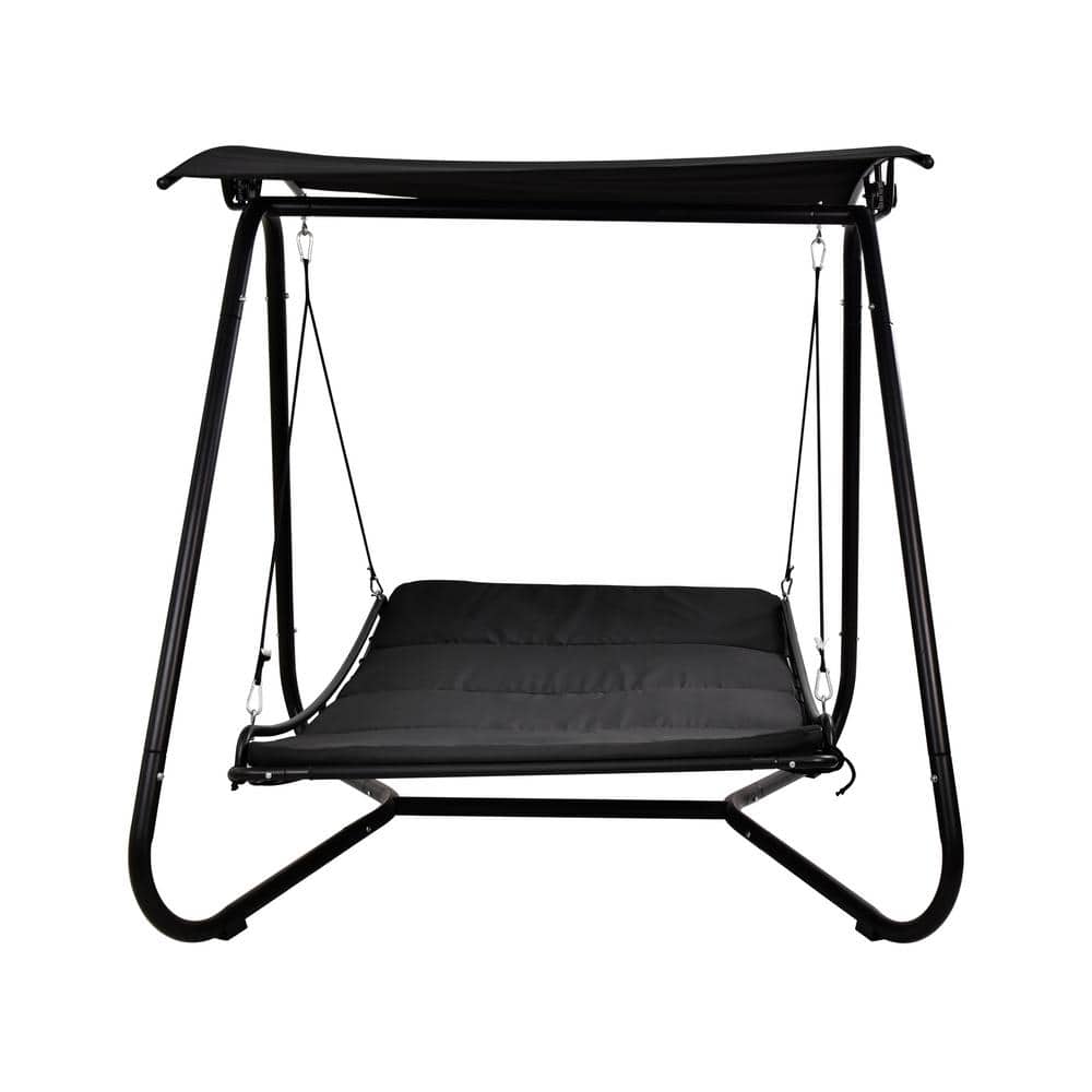 Metal Patio Swing Hammock Bed with Canopy Textilene Cushion for Patio, Back