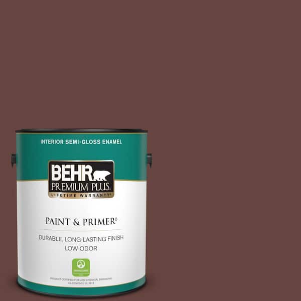 BEHR PREMIUM PLUS 1 gal. #S-G-730 Tawny Port Semi-Gloss Enamel Low Odor Interior Paint & Primer