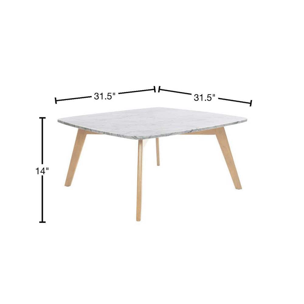 Vezzana 32" Square White Marble Table with Oak Legs