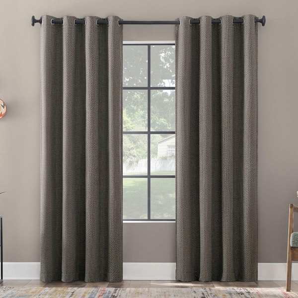SCOTT LIVING Rafaela Chenille 100% 50 in. W x 84 in. L Blackout Grommet Curtain Panel in Coal Gray