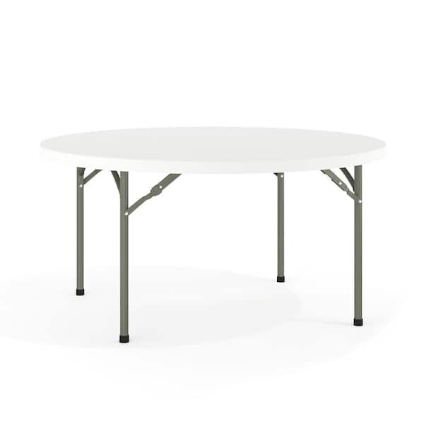 Carnegy Avenue 59.75 in. Granite White Plastic Tabletop Metal Frame Folding Table