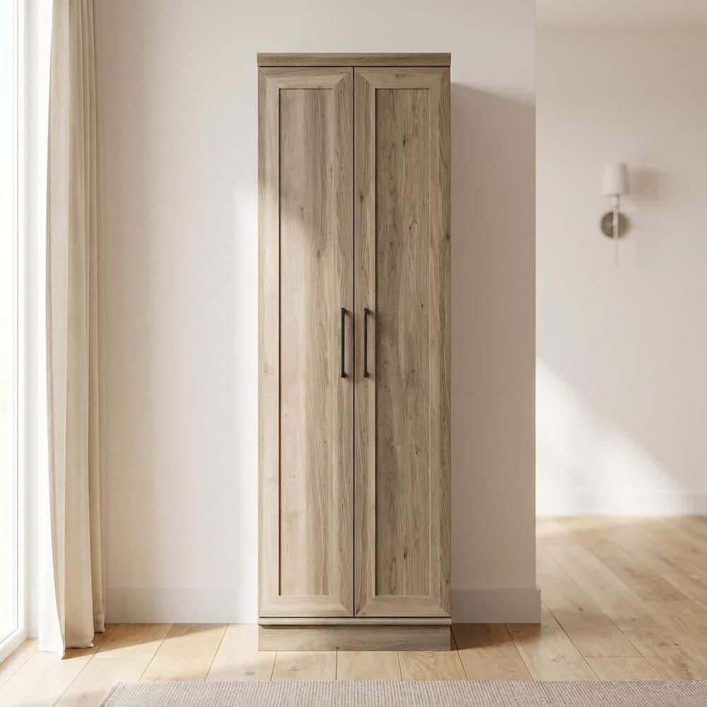 Salt Oak 71 in. Tall Storage Cabinet with Adjustable Shelves, Contemporary Style