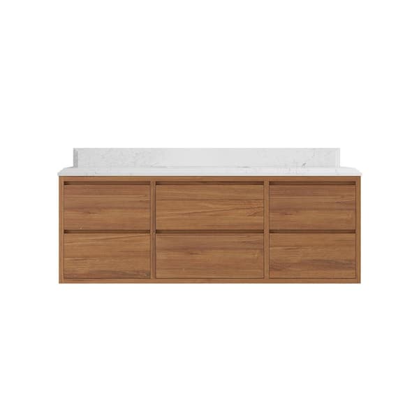 Willow Collections Madison Float 60 in. W x 22 in. D x 36 in. H Single Sink Bath Vanity in Dark Natural with 1.5" Empira Qt. Top