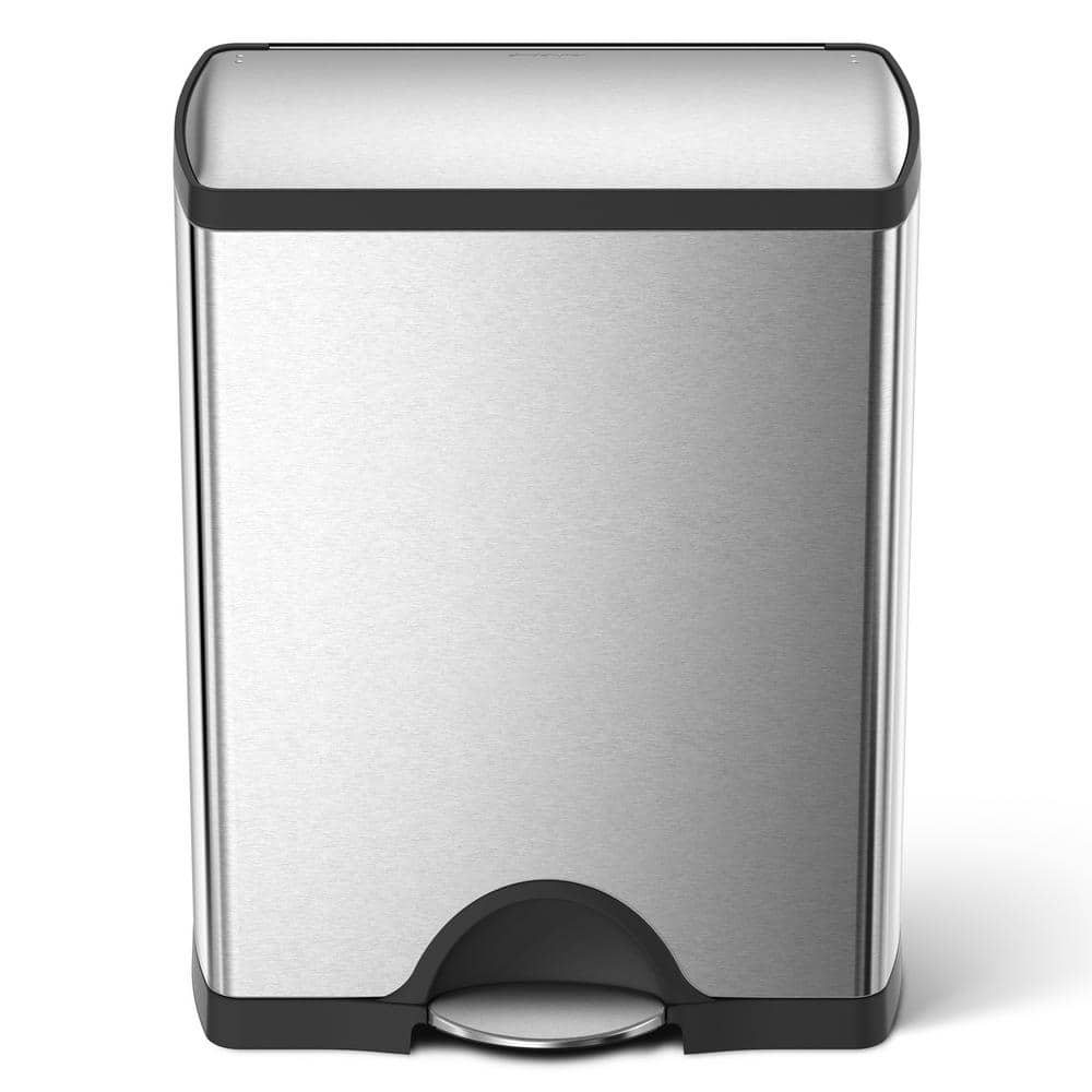 Brushed Stainless Steel Dual Compartment Recycling Kitchen Trash Can