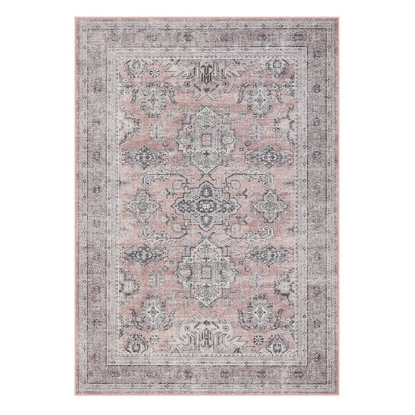 Garvee Oriental Home Decor Rug Soft Foldable Indoor Rug Machine Washable Pink 8 ft. x 10 ft. Area Rug
