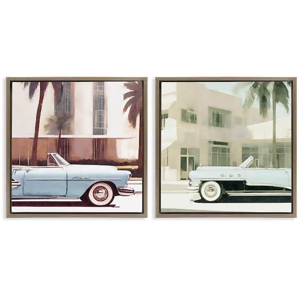 Stupell Industries Miami Cars in Summer by Noah Bay 2 Pieces Brown Floater Frame Typography Graphic Art Print 18 in. x 18 in.
